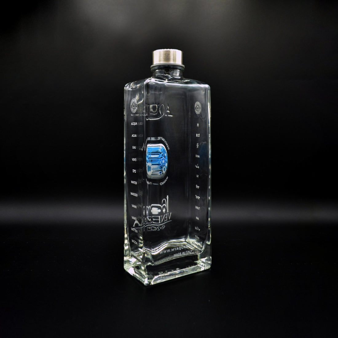 Bottiglia in Vetro decorata con Murrina di Murano - Azzurra per celebrare i 1600 anni di Venezia - My AQUA Bottle