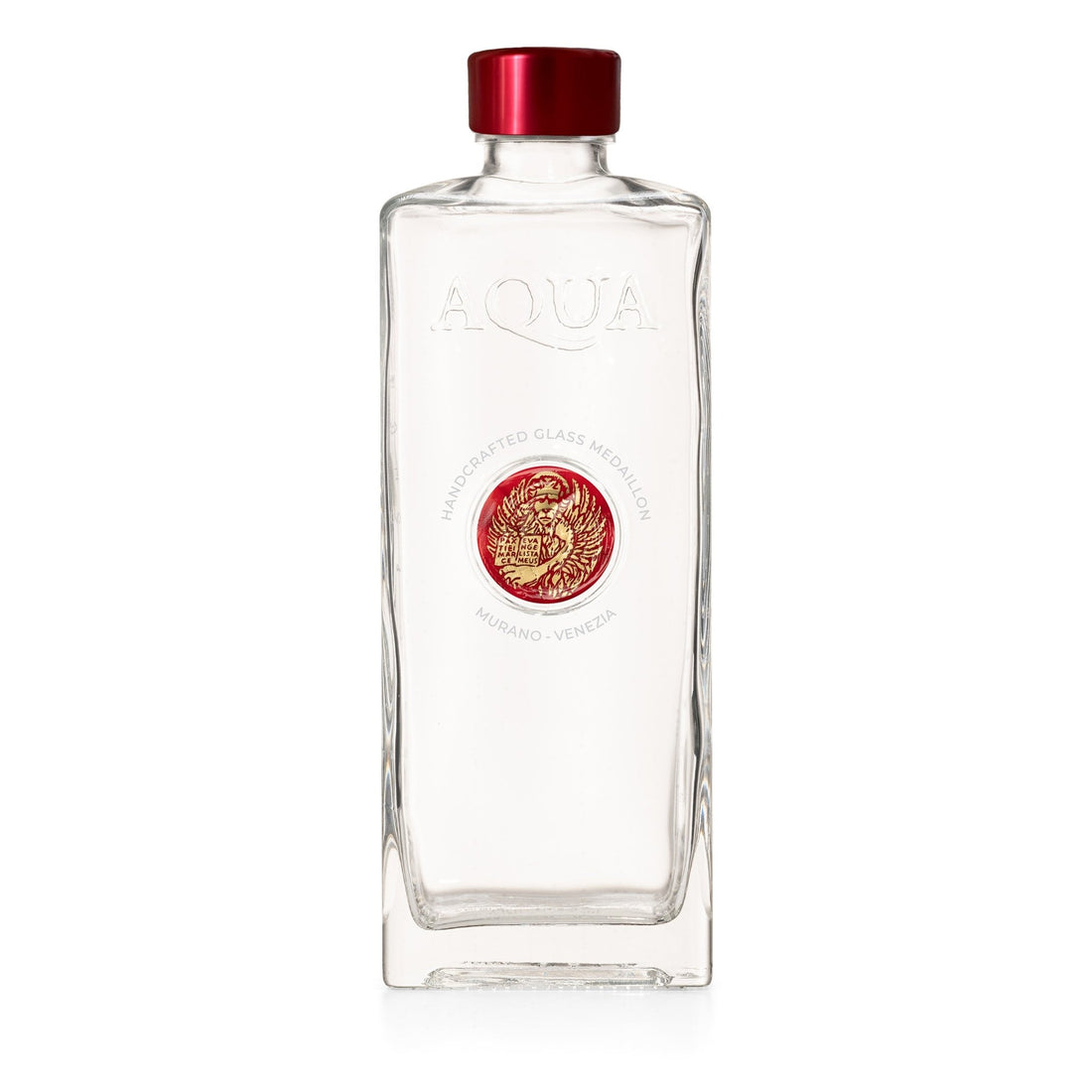 Bottiglia in Vetro decorata con Medaglione in Vetro di Murano - Rosso Leone Oro - My AQUA Bottle