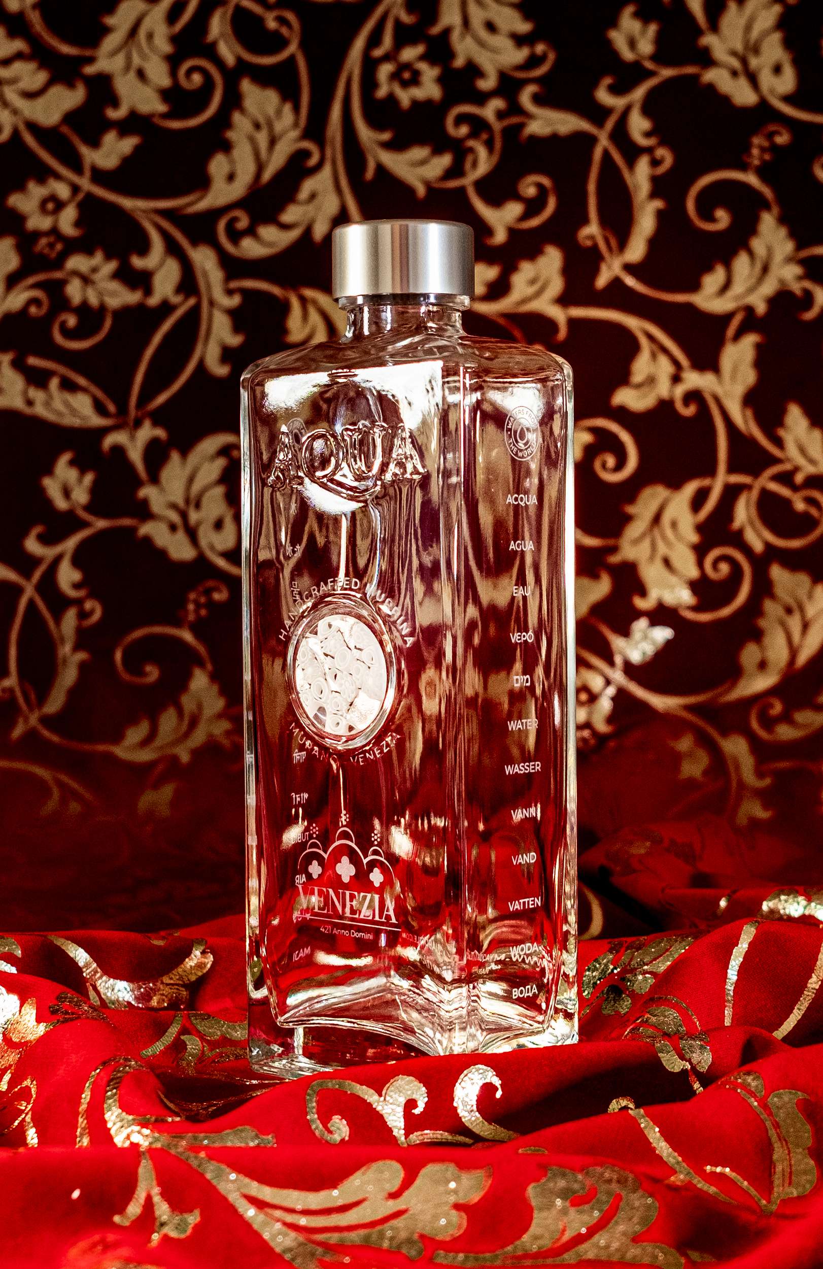 Bottiglia in Vetro decorata con Murrina di Murano - Bianca & Oro 24Kt