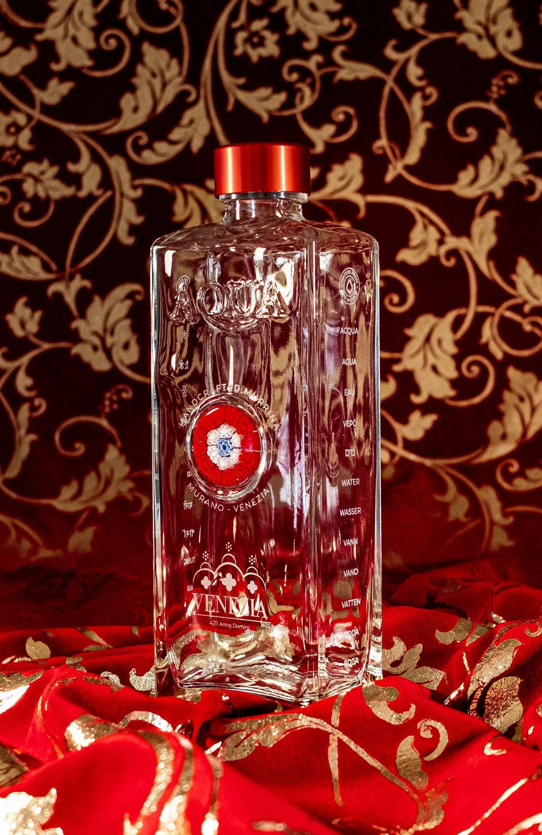 Bottiglia in Vetro decorata con Murrina di Murano - Rossa-Bianco-Azzurro