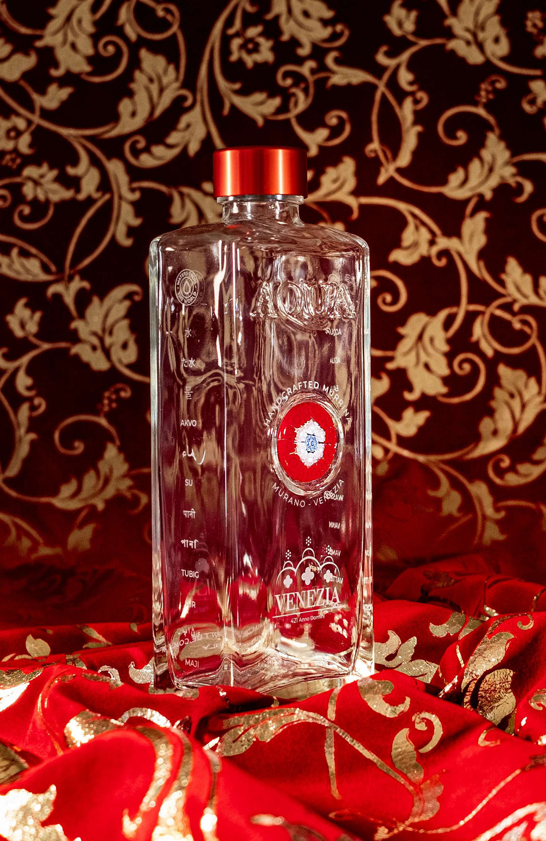 Bottiglia in Vetro decorata con Murrina di Murano - Rossa-Bianco-Azzurro