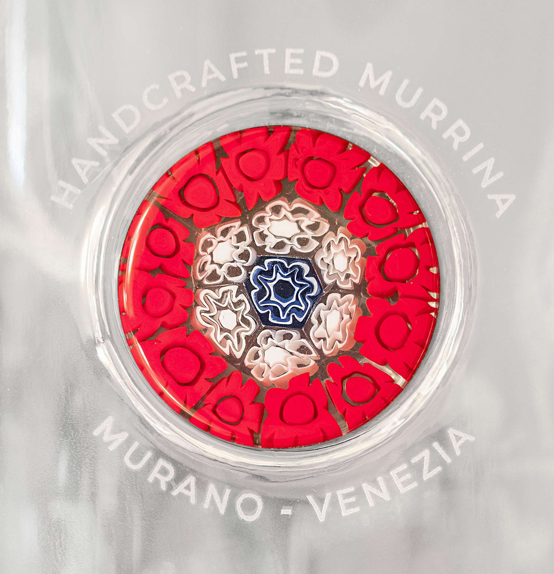 Bottiglia in Vetro decorata con Murrina di Murano - Rossa-Bianco-Azzurro