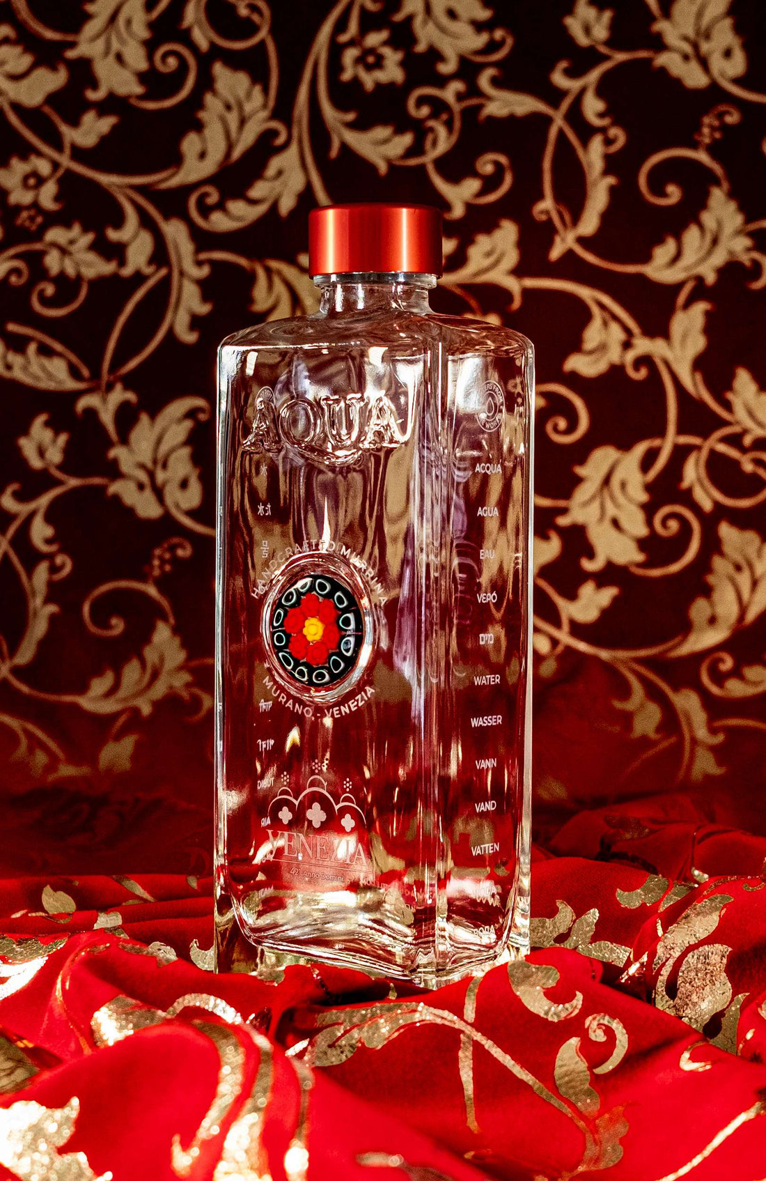 Bottiglia in Vetro decorata con Murrina di Murano - Nero, Rosso, Giallo