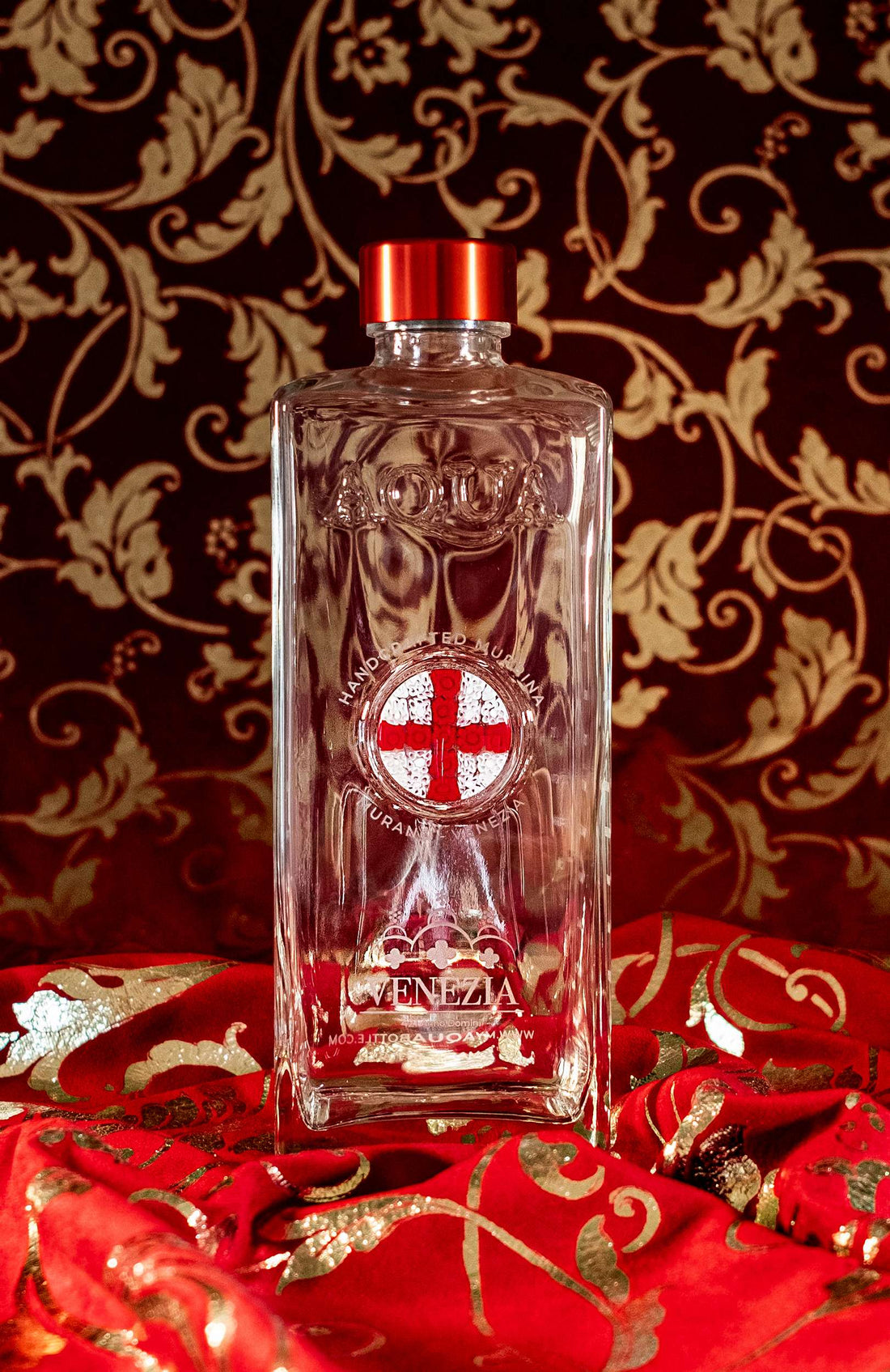 Bottiglia in Vetro decorata con Murrina di Murano - Bianco-Rosso