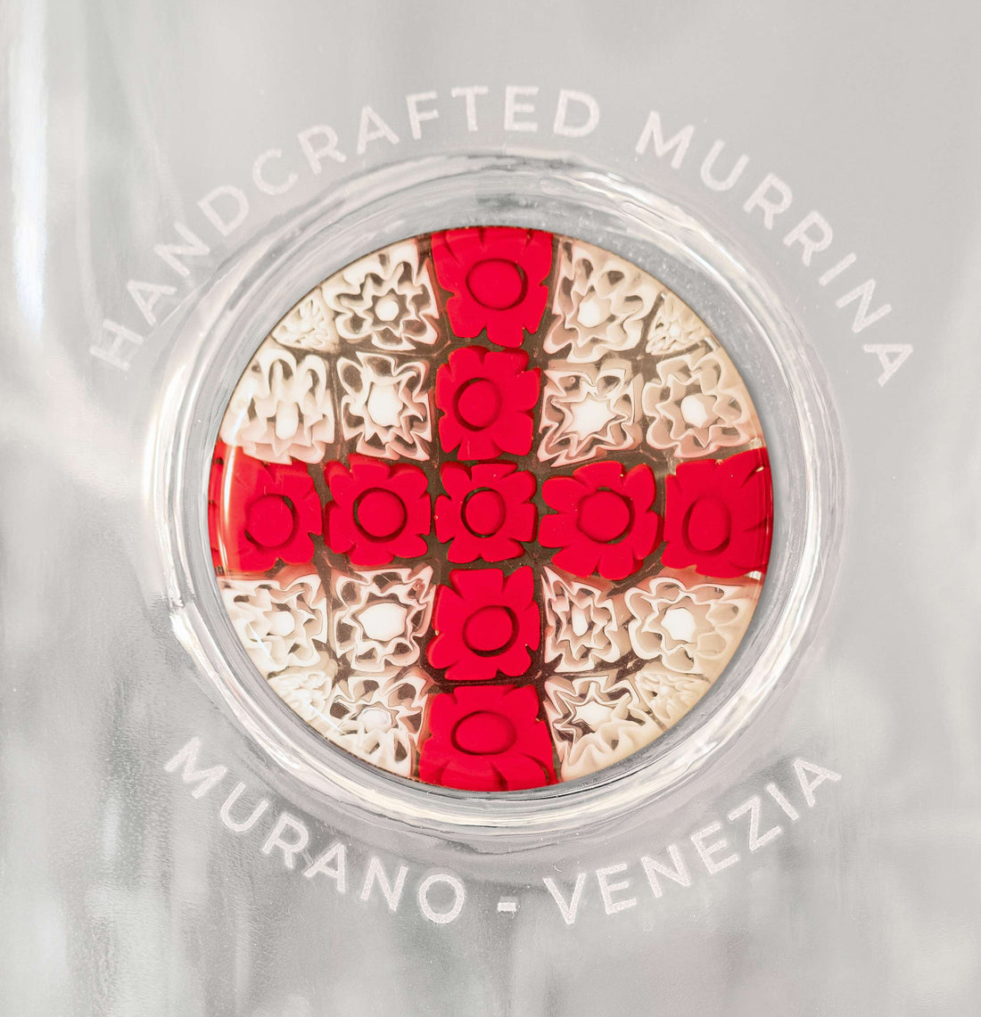 Bottiglia in Vetro decorata con Murrina di Murano - Bianco-Rosso