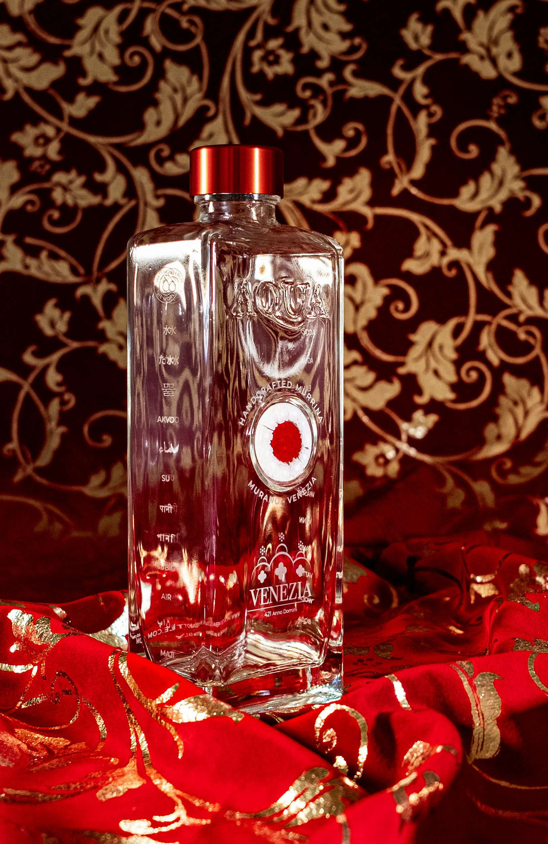 Bottiglia in Vetro decorata con Murrina di Murano - Bianco-Rosso