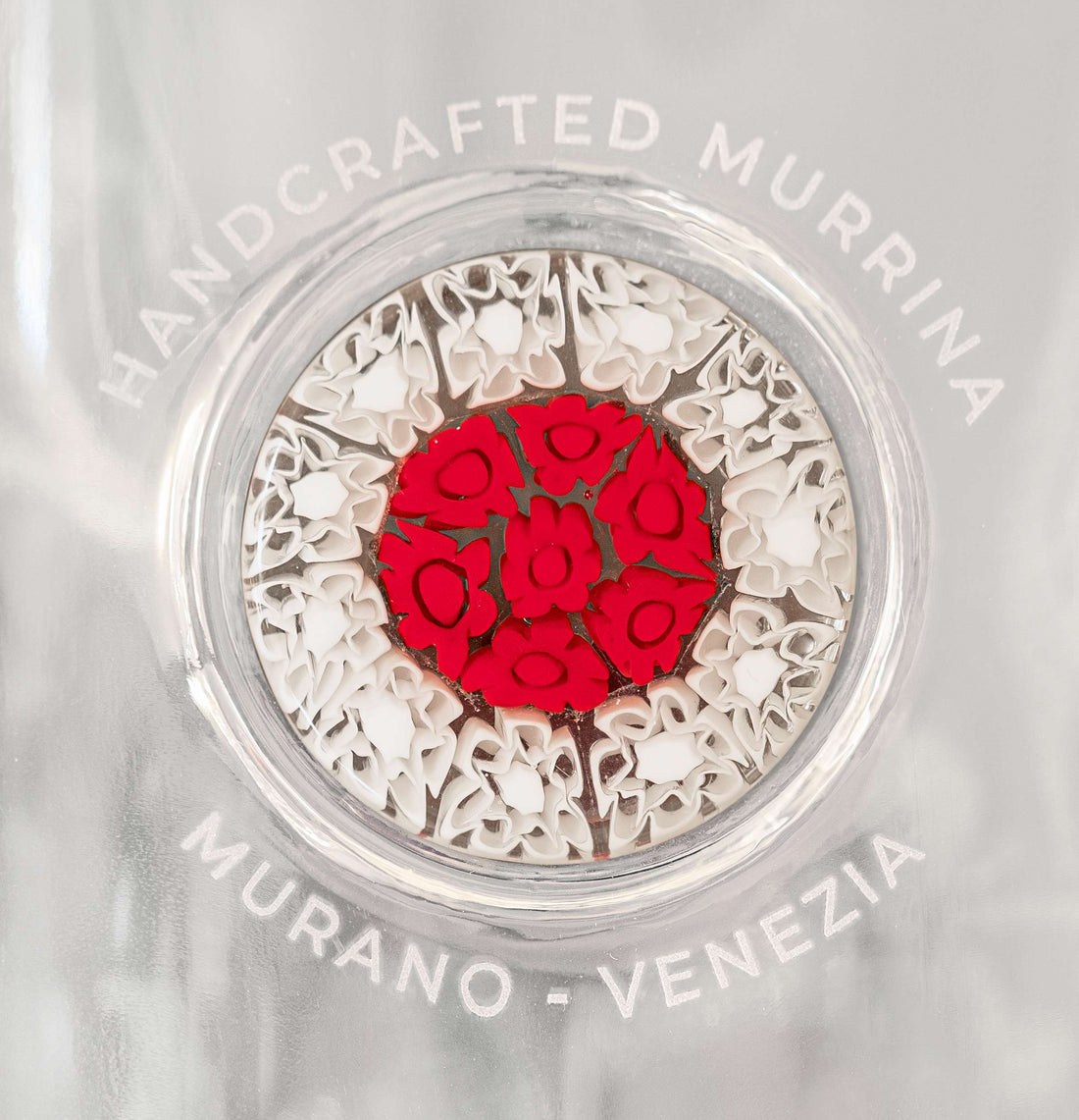 Bottiglia in Vetro decorata con Murrina di Murano - Bianco-Rosso
