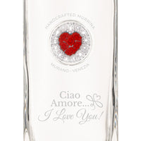 Bottiglia in Vetro decorata con Murrina di Murano - Cuore Rosso - Ciao Amore... I LOVE YOU - My AQUA Bottle