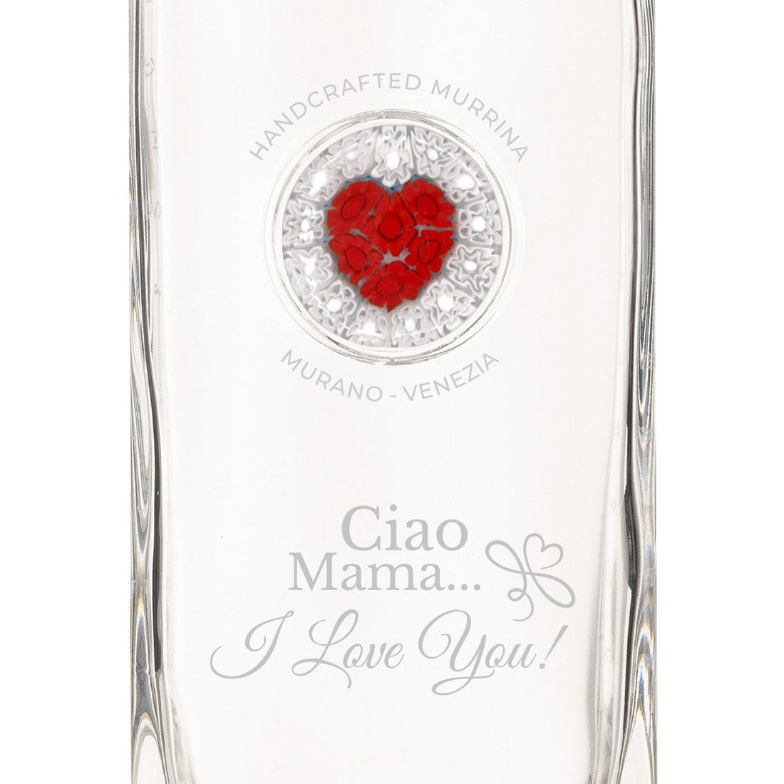 Bottiglia in Vetro decorata con Murrina di Murano - Cuore Rosso - Ciao Mama... I LOVE YOU - My AQUA Bottle