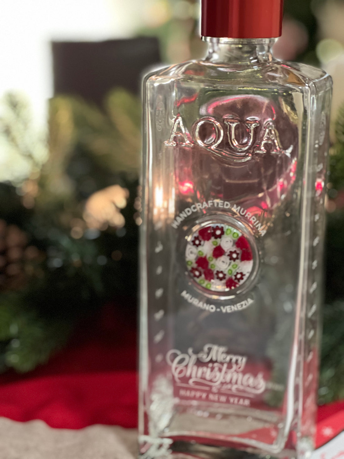 Bottiglia in Vetro decorata con Murrina di Murano - Merry Christmas - My AQUA Bottle