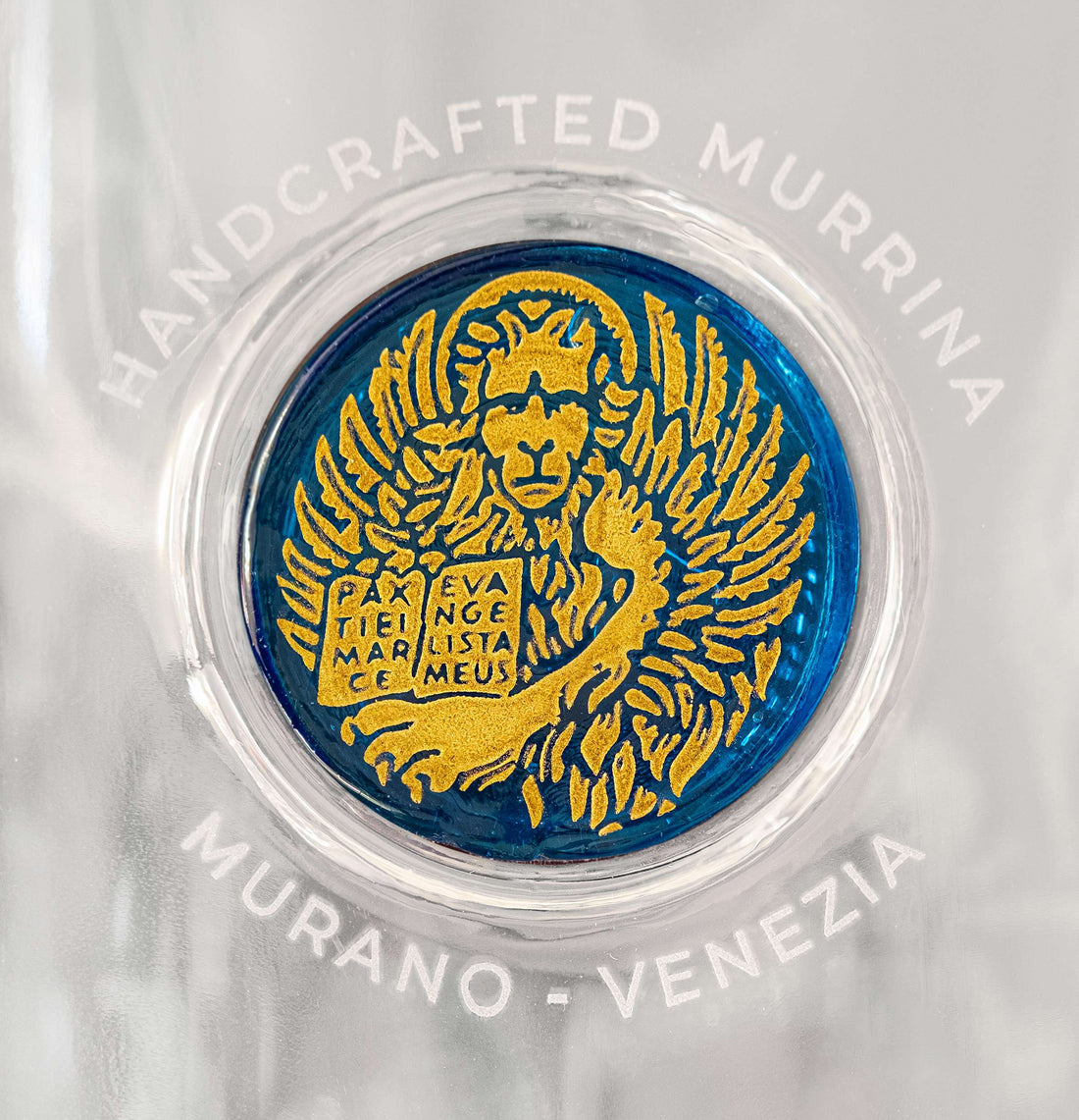 Light Blue Murano Glass Medallion with Gold Lion