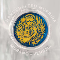 Light Blue Murano Glass Medallion with Gold Lion