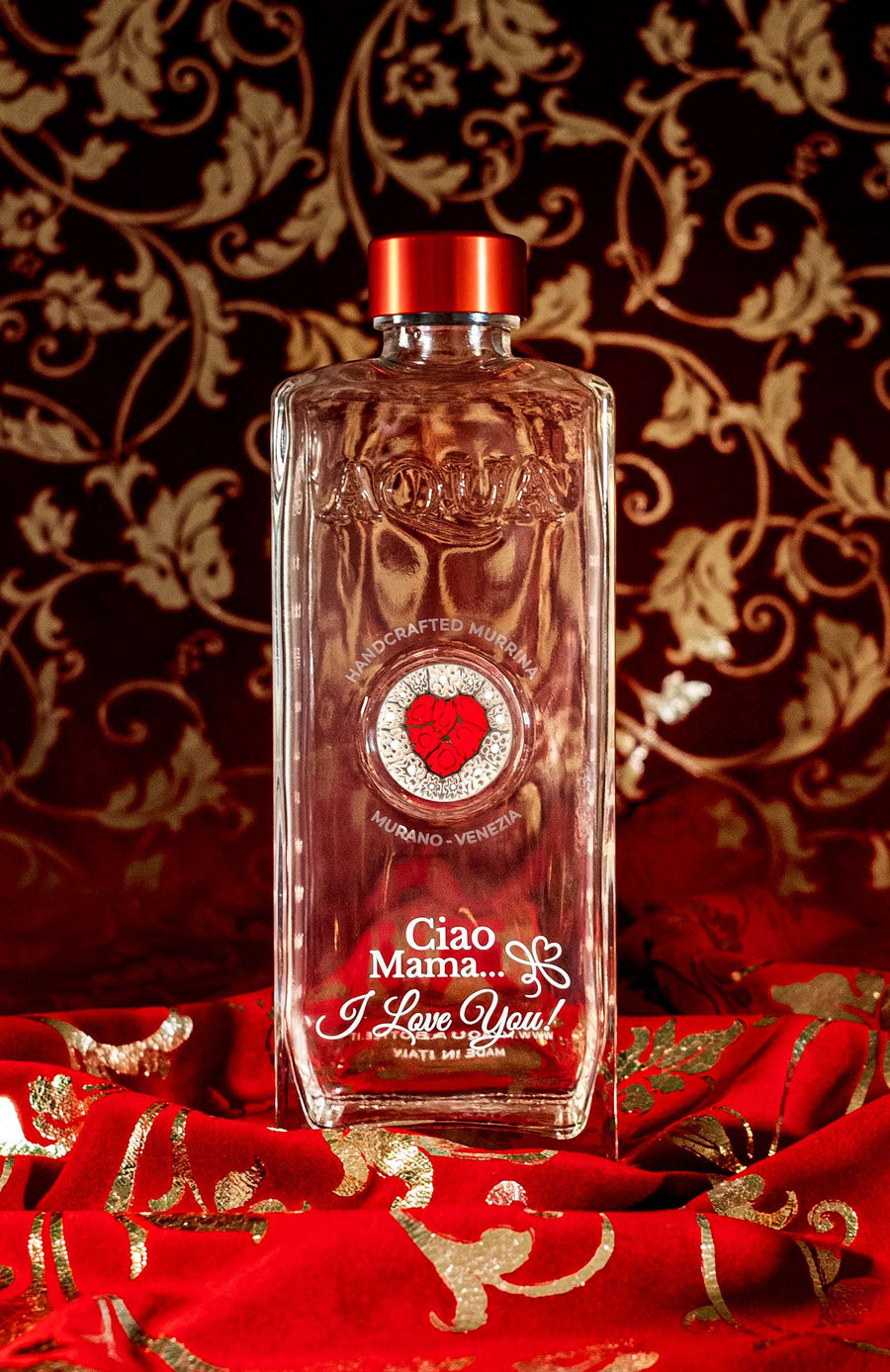 My Aqua Bottle Glass Bottle with Murrina Red Heart Ciao Mama I