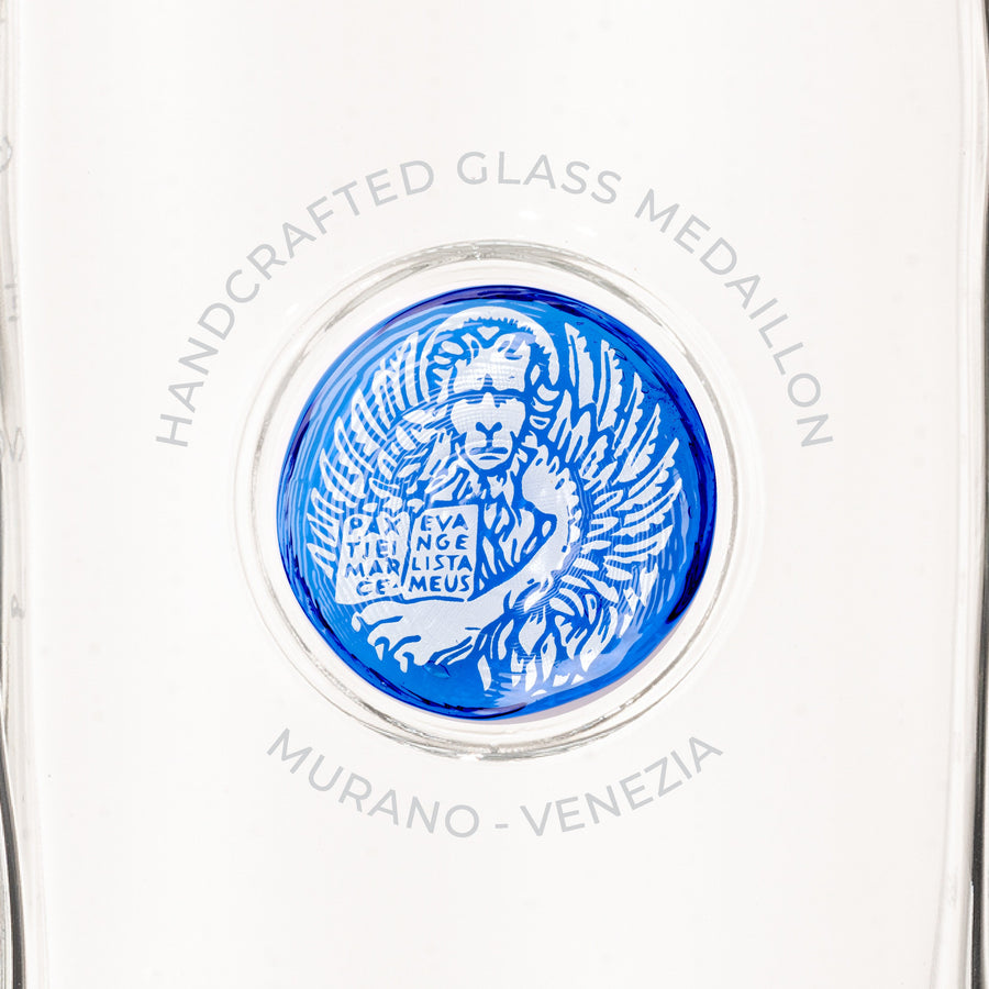 Bluino Murano Glass Medallion printed with white lion