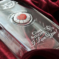 Bottiglia in Vetro decorata con Murrina di Murano - Cuore Rosso - Ciao Amore... I LOVE YOU - My AQUA Bottle