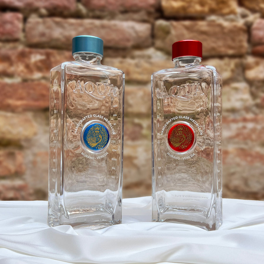 Bottles Set with RED and BLUE Glass Medallions