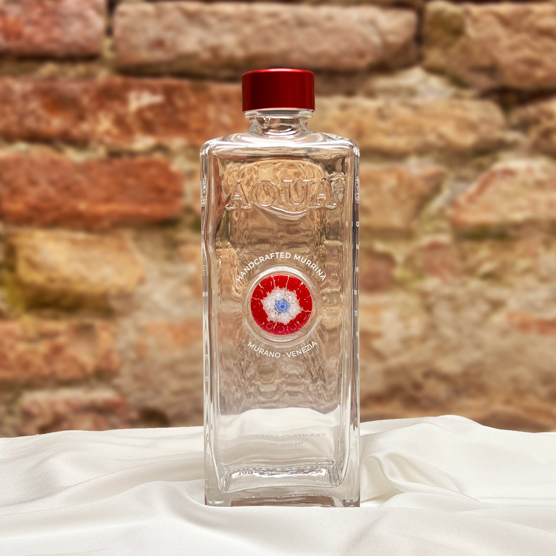 Bottiglia in Vetro decorata con Murrina di Murano - Rossa-Bianco-Azzurro - My AQUA Bottle