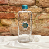 Bottiglia in Vetro decorata con Medaglione in Vetro di Murano - Azzurro Leone Oro - My AQUA Bottle