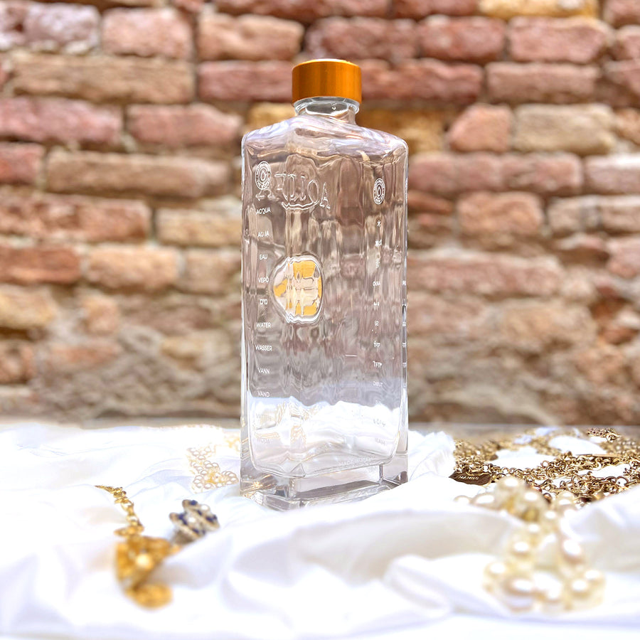 Bottiglia in Vetro decorata con Murrina di Murano - Bianca & Oro 24Kt - My AQUA Bottle