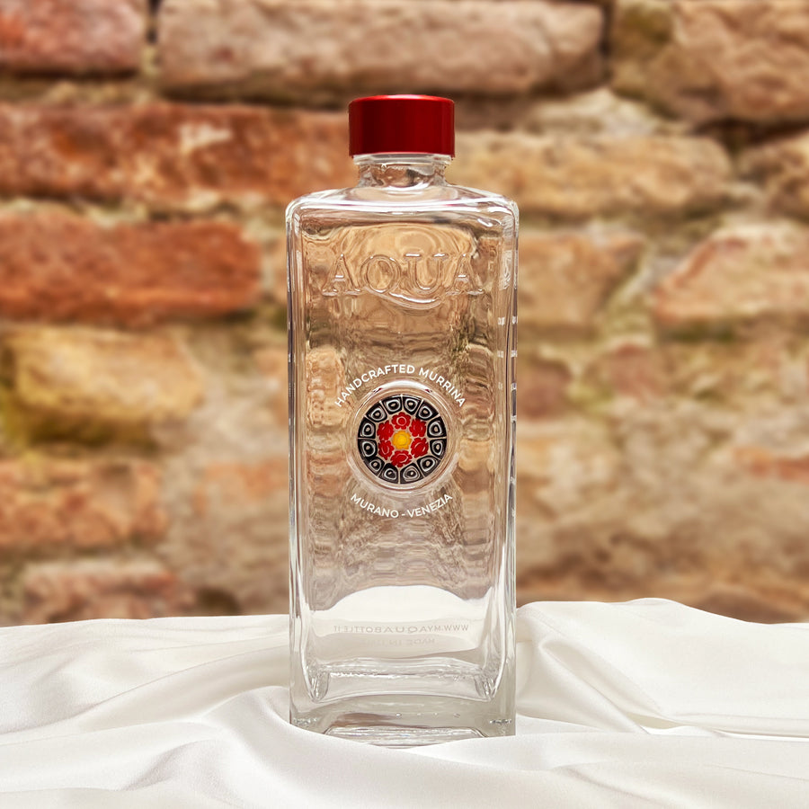 Bottiglia in Vetro decorata con Murrina di Murano - Nero, Rosso, Giallo - My AQUA Bottle